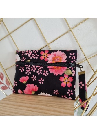 Porte-monnaie zip devant - Juri noir & rose