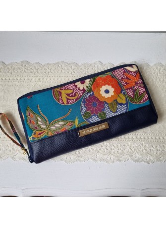 Portefeuille Long zippé - Yuka bleu -simili cuir bleu marine