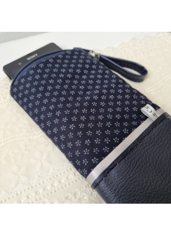 Etui zippé pour téléphone - Kiko - simili cuir bleu marine