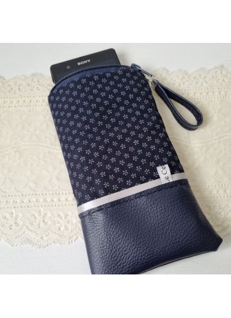 Etui zippé pour téléphone - Kiko - simili cuir bleu marine