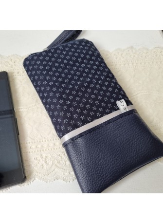 Etui zippé pour téléphone - Kiko - simili cuir bleu marine