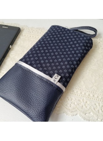 Etui zippé pour téléphone - Kiko - simili cuir bleu marine