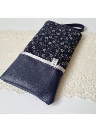 Etui zippé pour téléphone - Keiko - simili cuir bleu marine