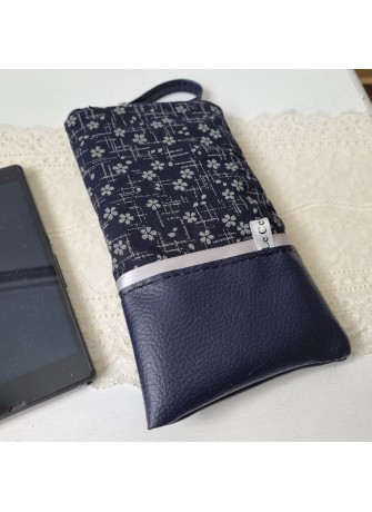 Etui zippé pour téléphone - Keiko - simili cuir bleu marine