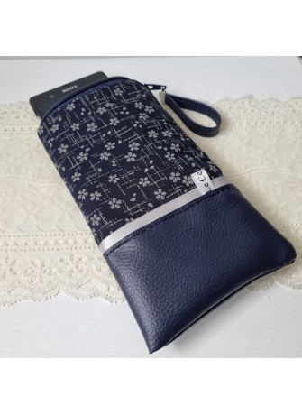 Etui zippé pour téléphone - Keiko - simili cuir bleu marine