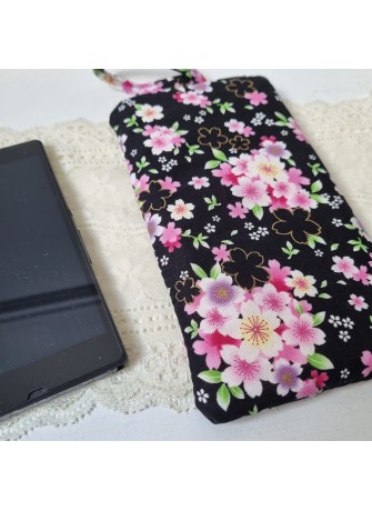 Etui zippé pour téléphone - Mieko noir & rose