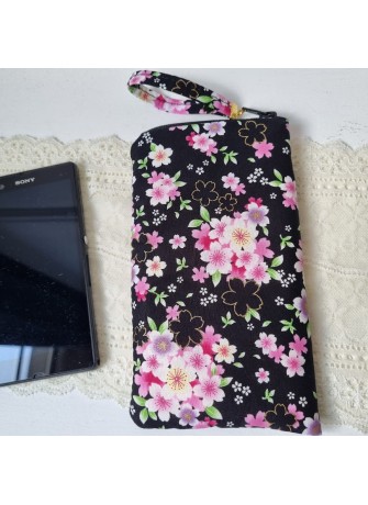 Etui zippé pour téléphone - Mieko noir & rose