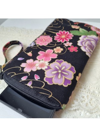 Etui zippé pour téléphone - Juri noir & rose