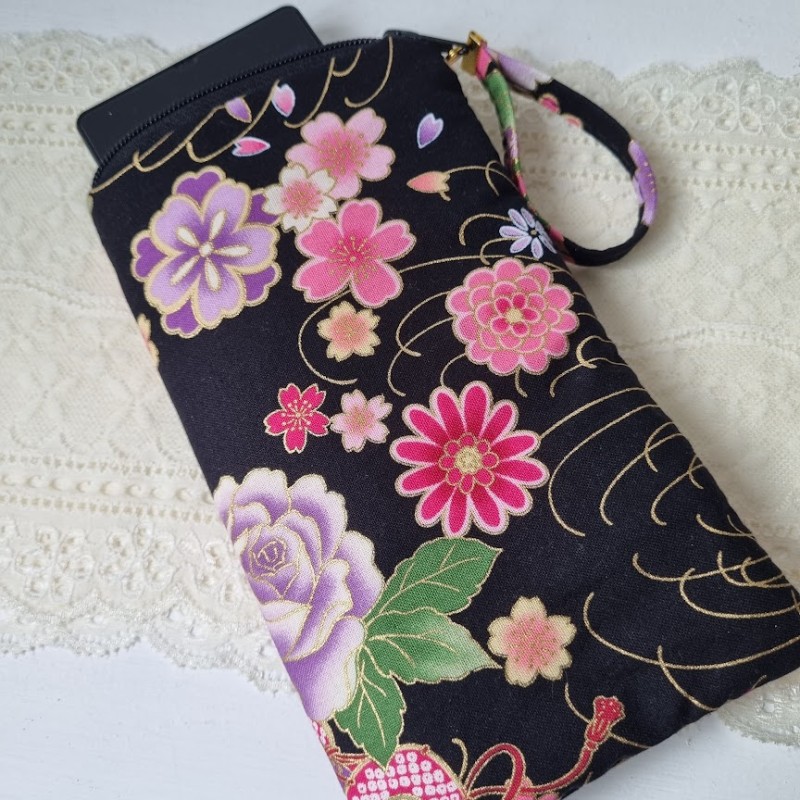 Etui zippé pour téléphone - Juri noir & rose