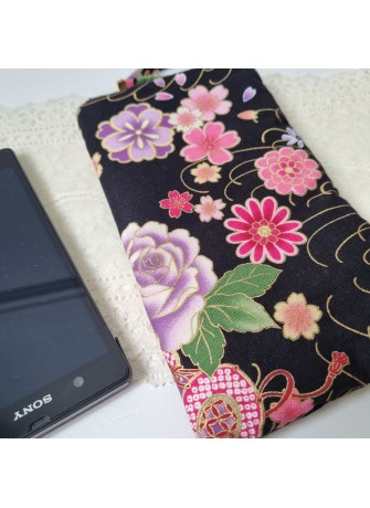 Etui zippé pour téléphone - Juri noir & rose