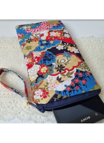 Etui zippé pour téléphone - Natsuki bleu & rouge