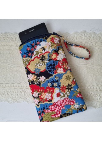 Etui zippé pour téléphone - Natsuki bleu & rouge