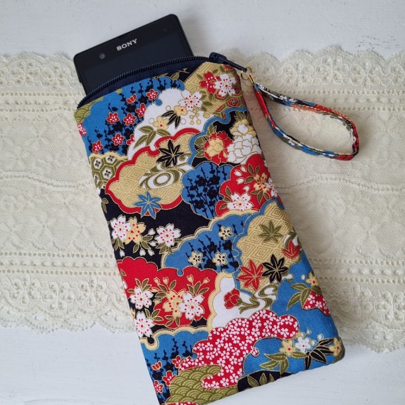 Etui zippé pour téléphone - Natsuki bleu & rouge