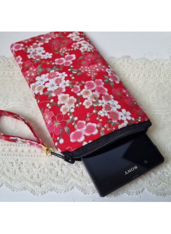 Etui zippé pour téléphone - Nina rouge & rose