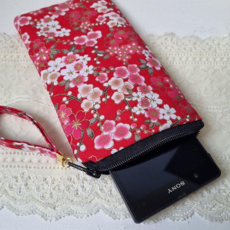 Etui zippé pour téléphone - Nina rouge & rose