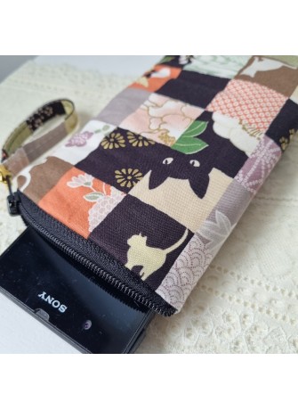 Etui zippé pour téléphone - Damier chats