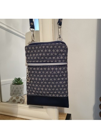 Mini-sac pour téléphone - Asanoha bleu marine