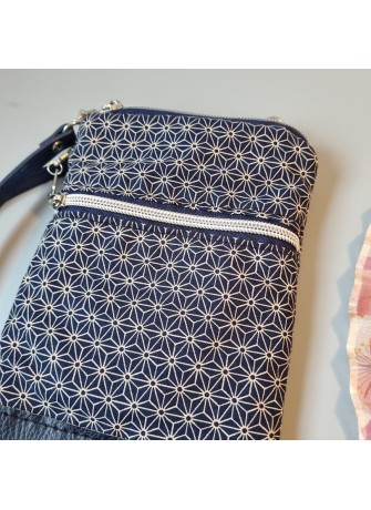 Mini-sac pour téléphone - Asanoha bleu marine