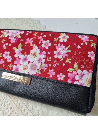 Portefeuille Long zippé - Miyako rouge -simili cuir noir