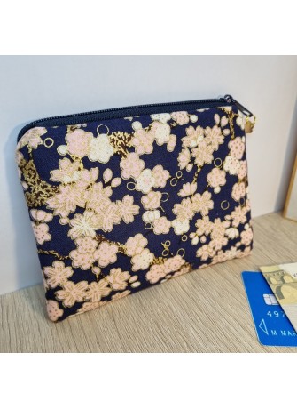 Porte-monnaie zippé - Hinata bleu marine fleurs