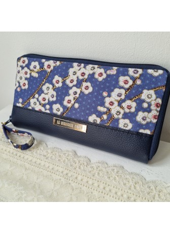 Portefeuille Long zippé - Haruka bleu - simili cuir bleu marine