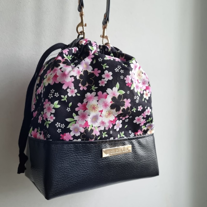 Baluchon - Mieko noir rose & simili cuir noir