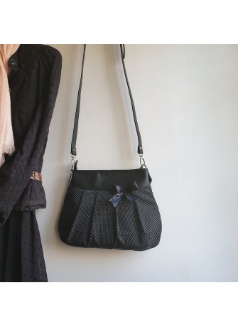 Sac à bandoulière - Noir à pois blancs & simili cuir noir