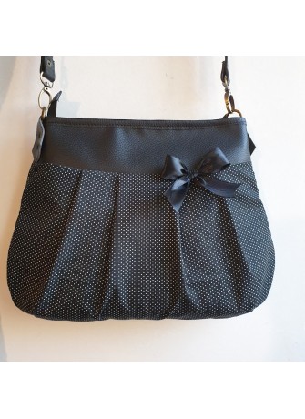 Sac à bandoulière - Noir à pois blancs & simili cuir noir