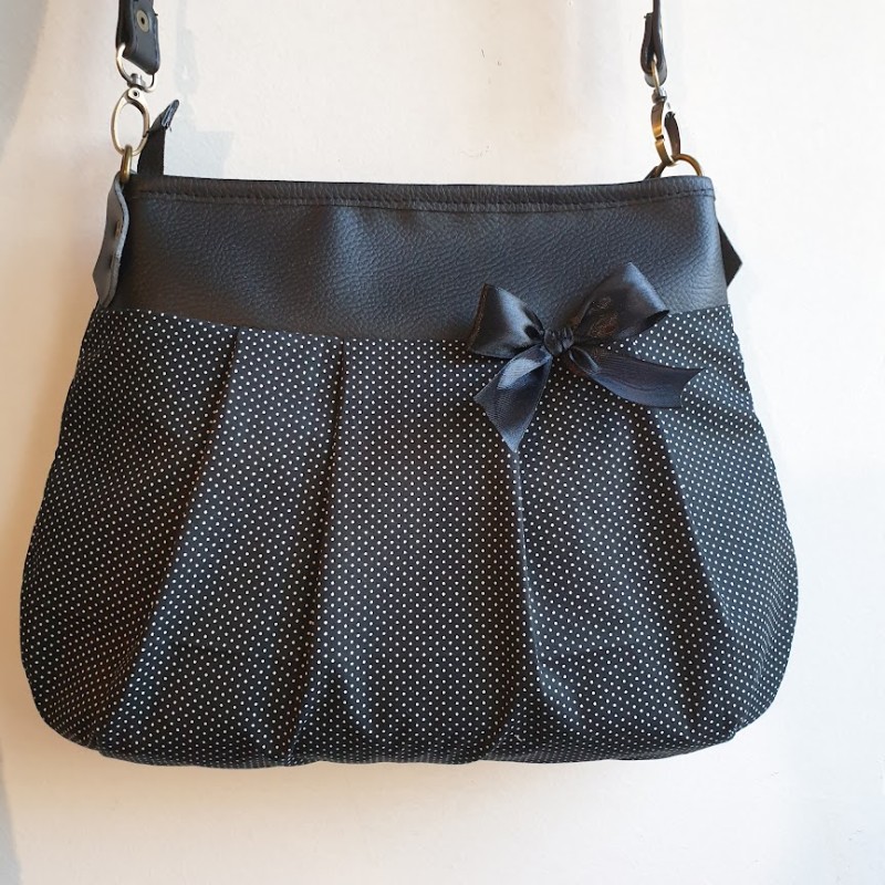 Sac à bandoulière - Noir à pois blancs & simili cuir noir