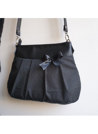 Sac à bandoulière - Noir à pois blancs & simili cuir noir