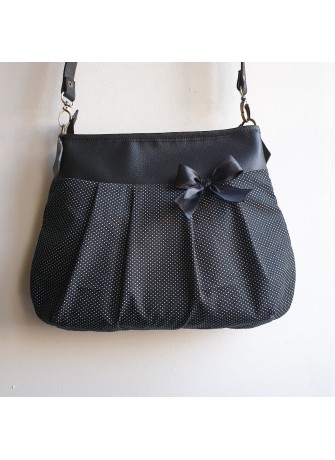 Sac à bandoulière - Noir à pois blancs & simili cuir noir