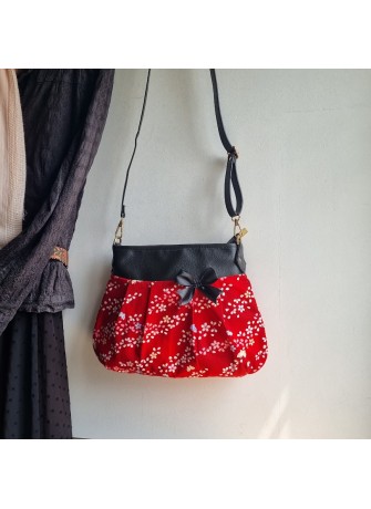 Sac à bandoulière - Miyu rouge & simili cuir noir