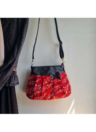 Sac à bandoulière - Miyu rouge & simili cuir noir