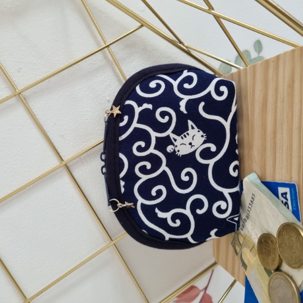 Coin purse - Koneko Navy blue - zippered closure