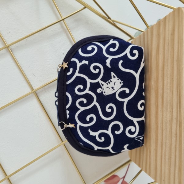 Porte-monnaie - Koneko bleu marine - fermeture zippe - Anniversaire - cadeau femme