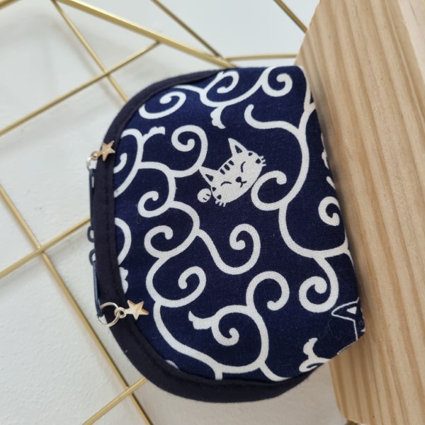Porte-monnaie - Koneko bleu marine - fermeture zippe - Anniversaire - cadeau femme