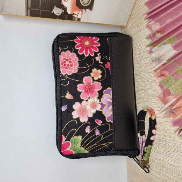 5.5\" zippered Cards and coins wallet - Noir rose