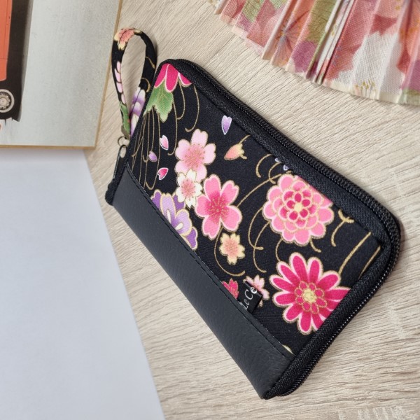 5.5\" zippered Cards and coins wallet - Noir rose