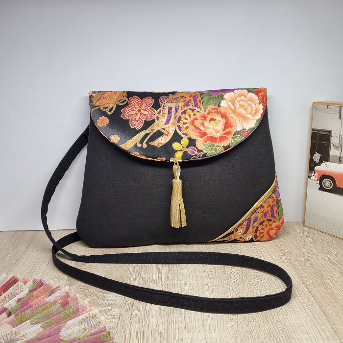 Clutch bag - Akané black gold - evening bag - women's clutch - Japanese fabric