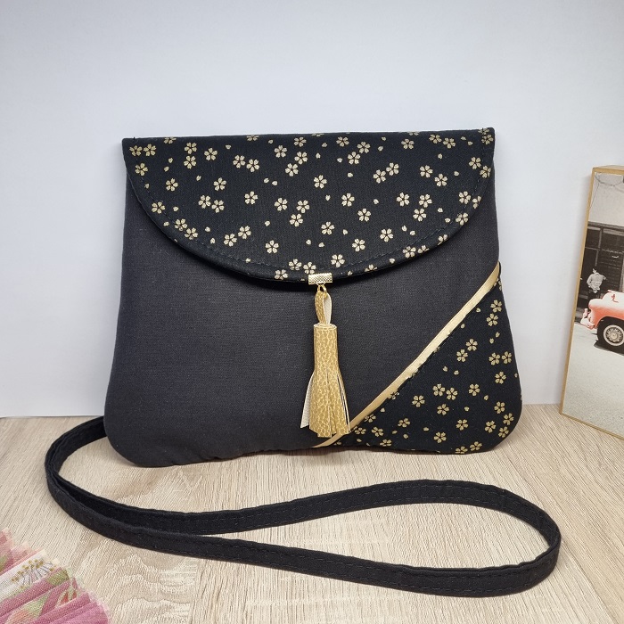 Clutch bag - Sakura black gold - evening bag - women's clutch - Japanese fabric