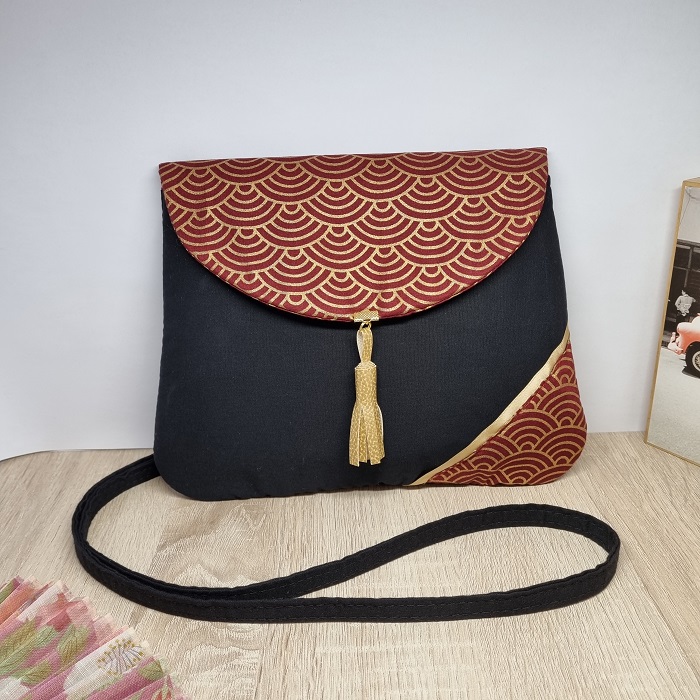 Clutch bag - Nami red gold - evening bag - women's clutch - Japanese fabric