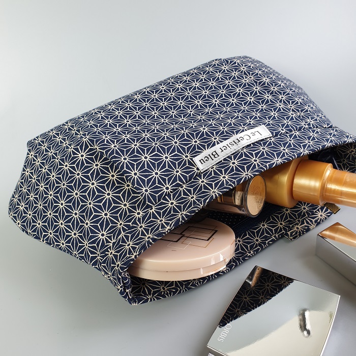 Trousse Maquillage zippe - Asanoha bleu marine