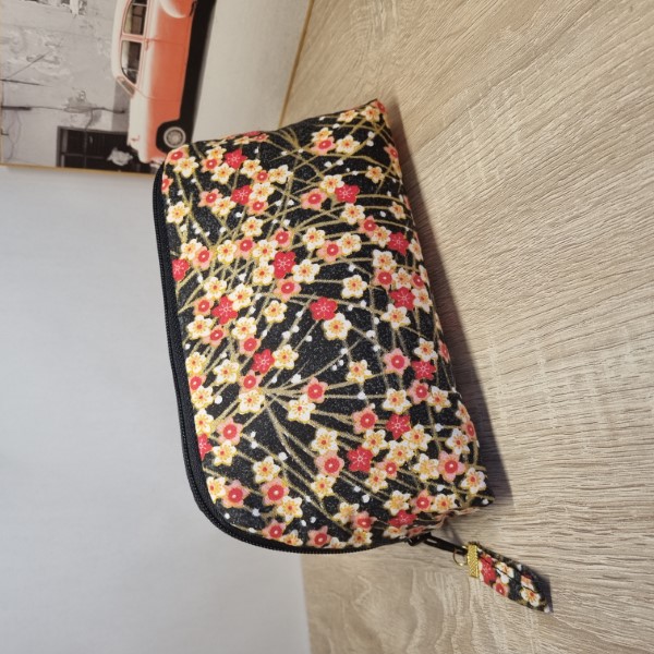 cosmetic make up pouch  - Haru red flowers