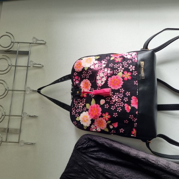 Sac  dos - simili cuir et coton - Jun noir rose