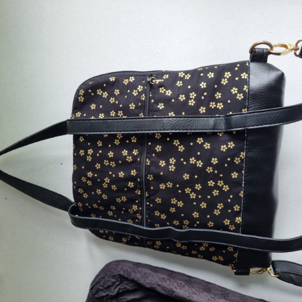 Sac  dos - simili cuir et coton - Sakura noir dor